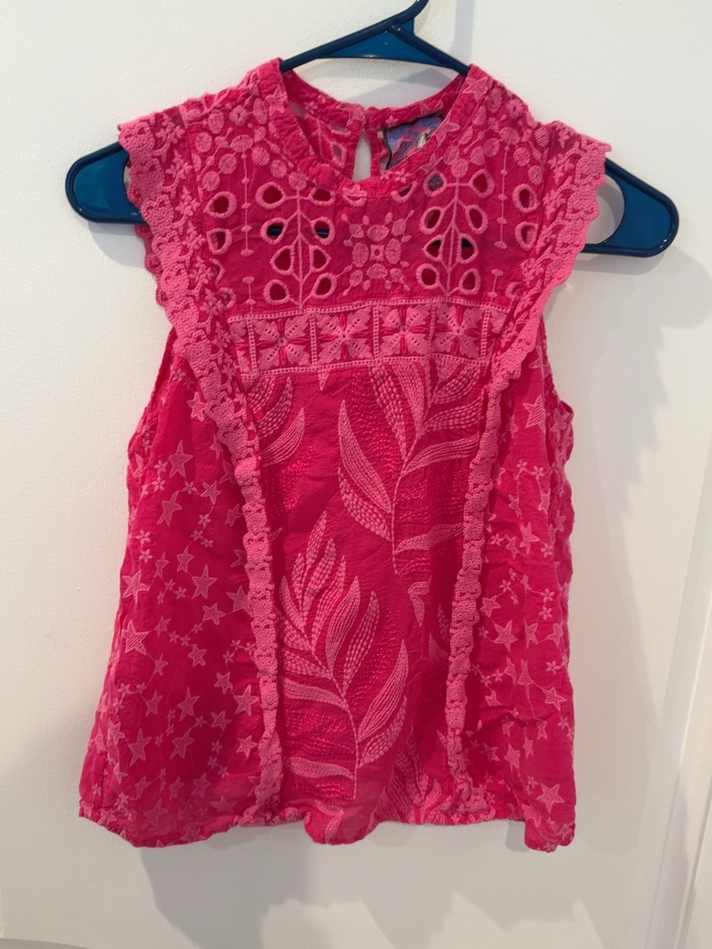 Johnny Was XS Pink Embroidered Eyelet Lace Boho Blouse Top